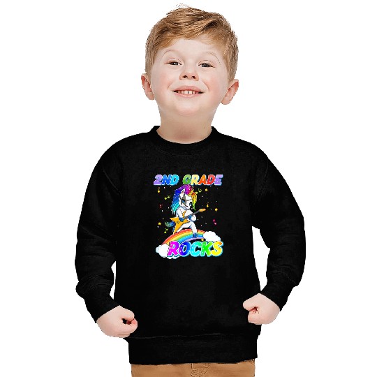 2nd Grade Rocks Unicorn Rainbow Back Sweatshirts