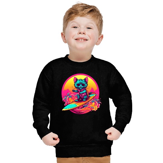 Cool Retro Surfing Cat Sweatshirts