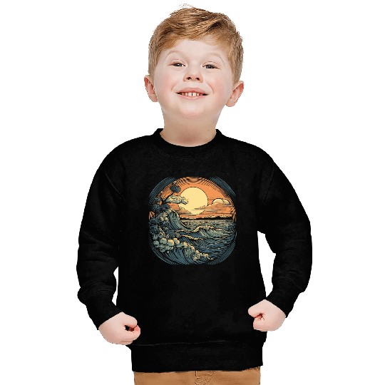 serene ocean sunset with large waves (4) Sweatshirts