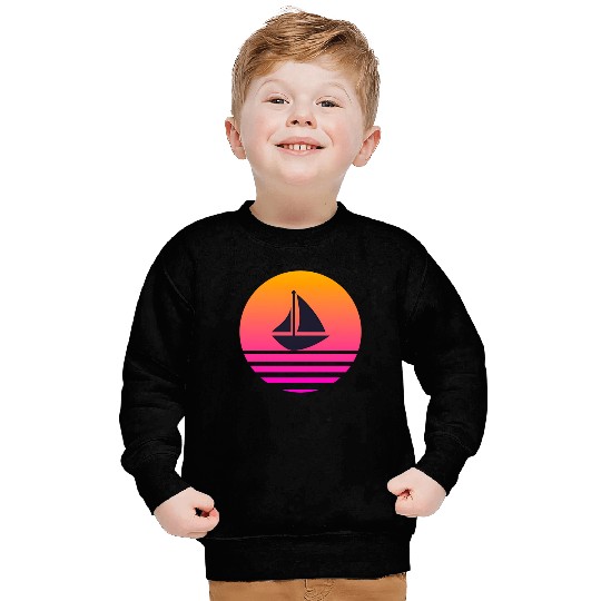 A boat with a retro sunset behind Sweatshirts