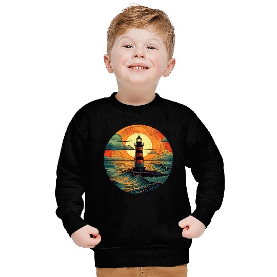 Lighthouse at Sunset, Romantic Nature Design Sweatshirts