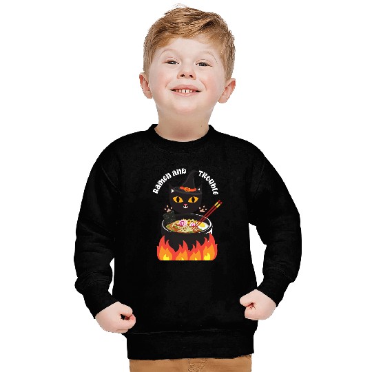 Halloween Black Cat, Ramen and Trouble Sweatshirts