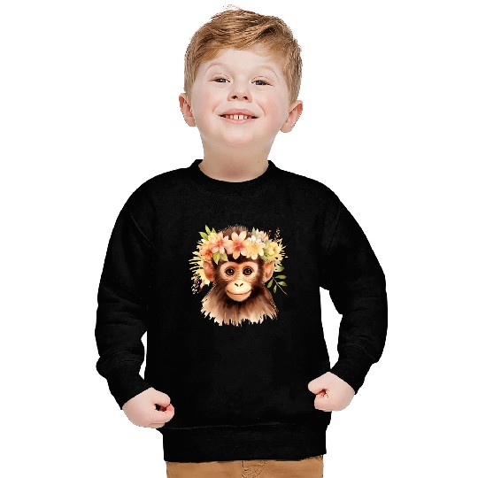 Monkey Chimpanzee Jungle Animal Boho Floral Ape Sweatshirts