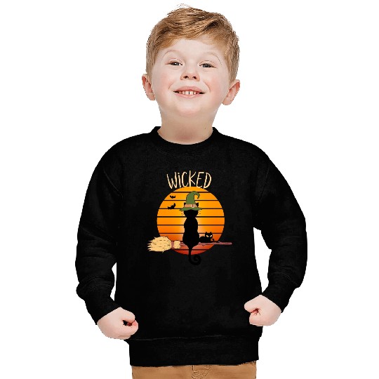 Wicked Cat Witch Funny Halloween Witch Sweatshirts