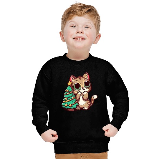 Surprised Christmas Cat: Fir Tree Magic Sweatshirts