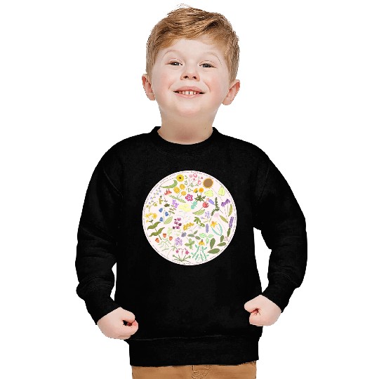 Colorful Wildflower Circle on Pink Sweatshirts