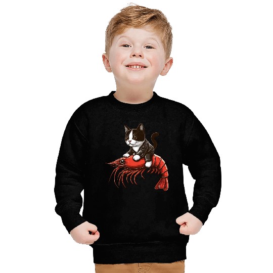 Cat rides shrimp Sweatshirts