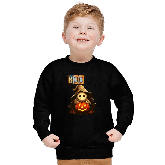 Adorable Boo Kid Ghosts With Pumpkin Sweatshirts