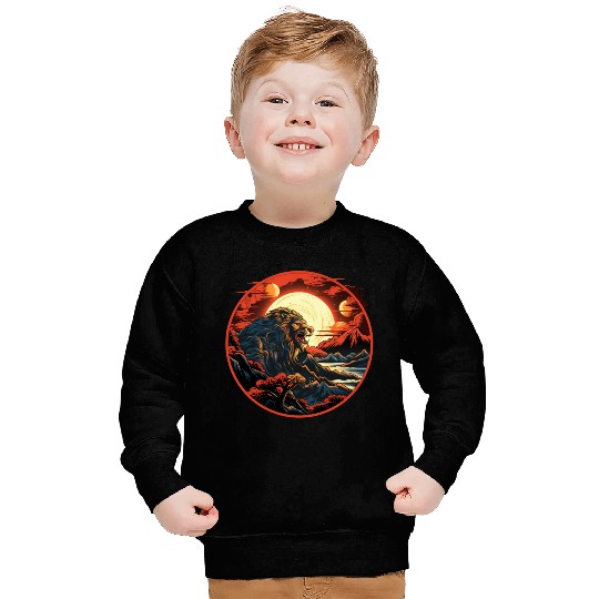 Red Japanese Style Mountain Lion Art Sweatshirts