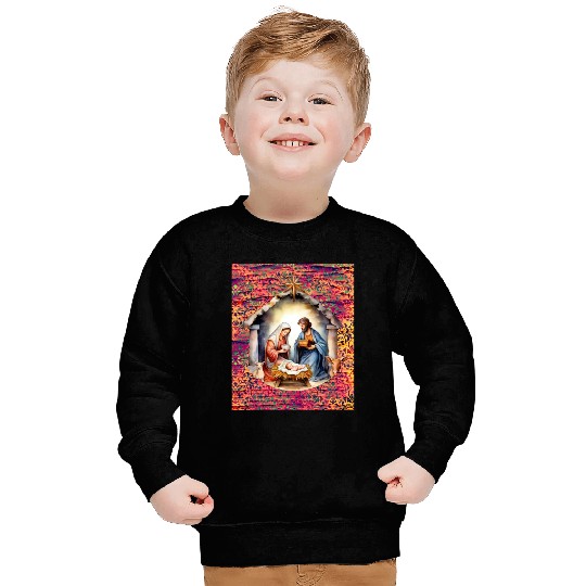 Nativity scene with Mary Joseph Baby Jesus Sweatshirts