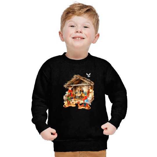 Nativity scene with Mary Joseph Baby Jesus Sweatshirts