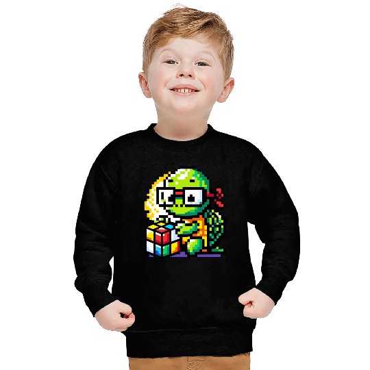 Rubik's Cube & Pixel Turtle - A Brainy Challenge Sweatshirts