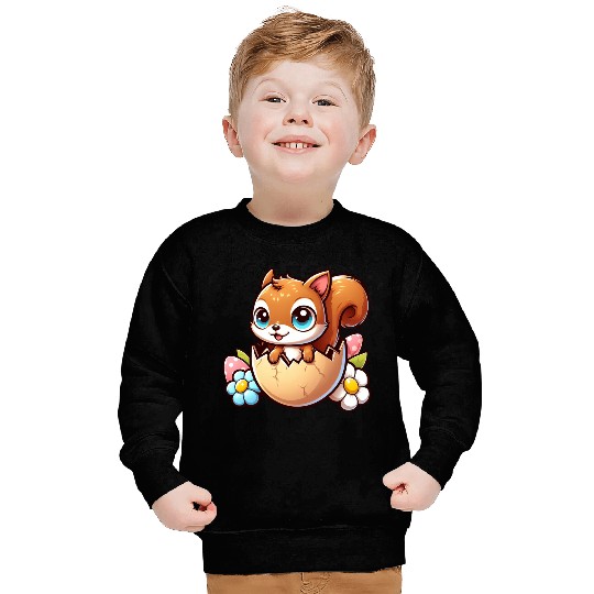 Cute Squirrel with Easter Egg Comic Design Sweatshirts