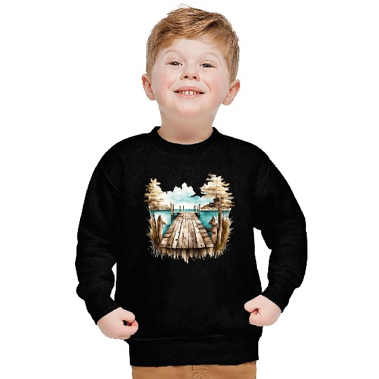 Wooden Dock By A Peaceful Lake Sweatshirts