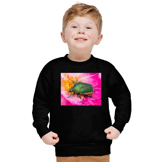 Green Figeater Beetle On Pink Flower Sweatshirts