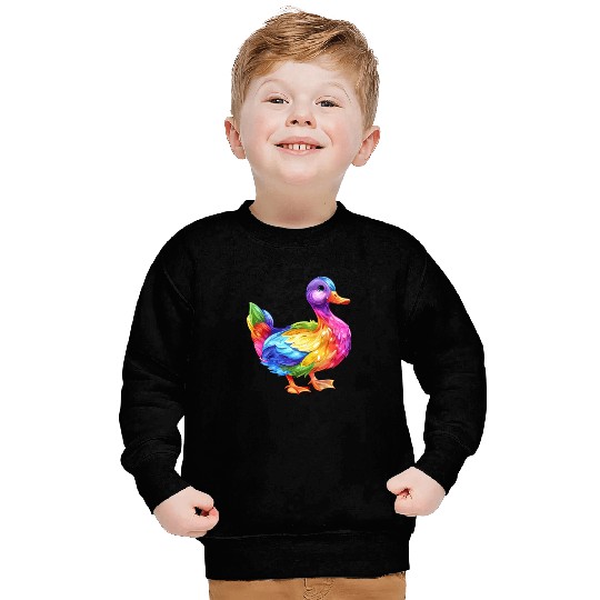 Duck Rainbow Colorful Feathered Duck Illustration Sweatshirts