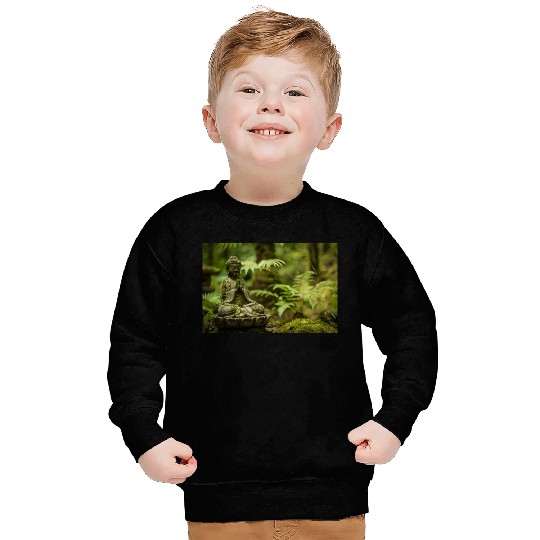Zen Buddha Statue in Serene Forest Setting Sweatshirts