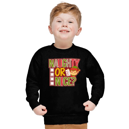 Playful Elf Naughty or Nice Holiday Fun Sweatshirts