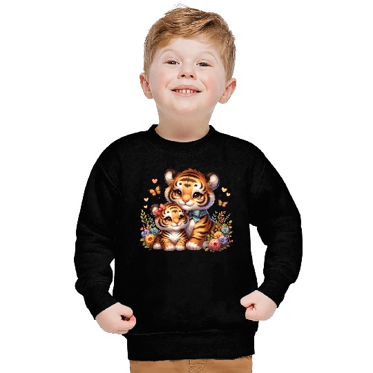 Adorable Tiger Cubs Surrounded by Butterflies and Sweatshirts