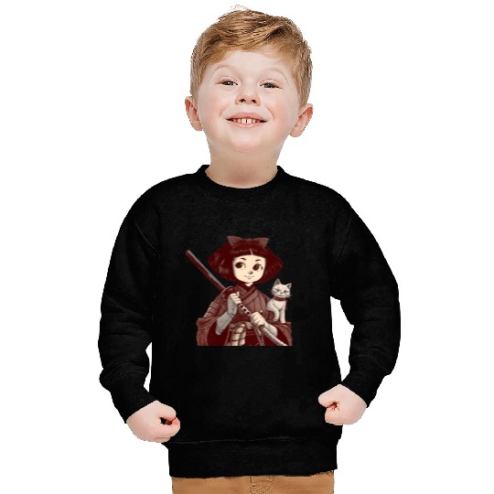 Chibi Samurai Warrior Cat Companion & Blossoms Sweatshirts