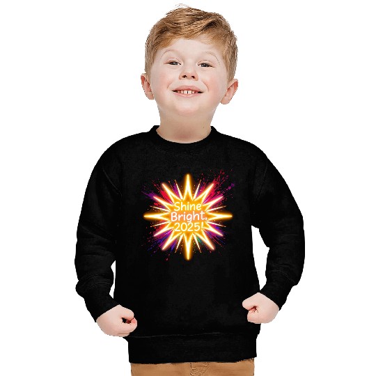 A large starburst glowing in neon light with 2025 Sweatshirts
