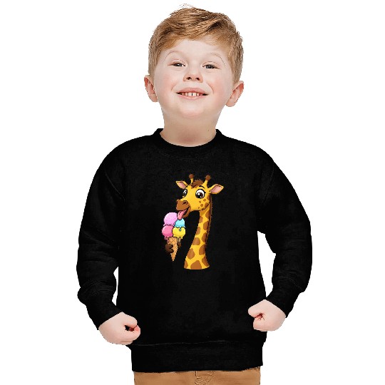 A giraffe licking a giant ice cream cone. Sweatshirts