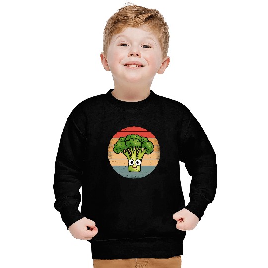 Cute Smiling Broccoli Retro Vintage Sunset Sweatshirts