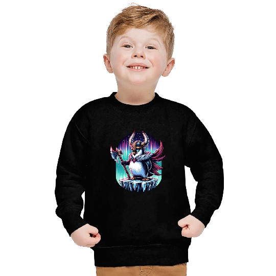 Viking Penguin Warrior Under Northern Lights Sweatshirts