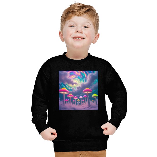 Neon Mushroom Forest – Psychedelic Minimalist Sweatshirts