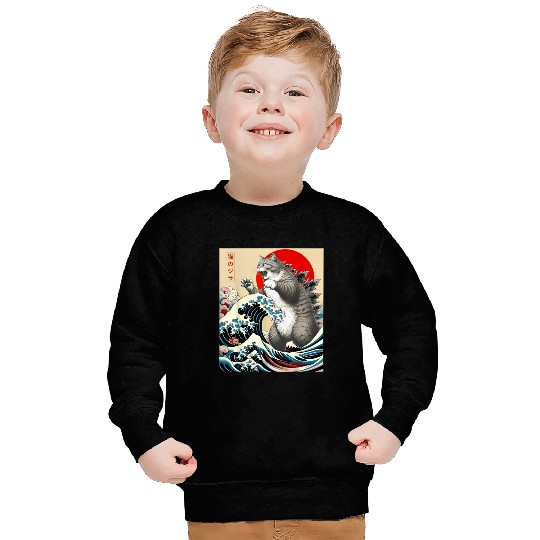 Catzilla Cat Japanese Art Funny Cat Sweatshirts