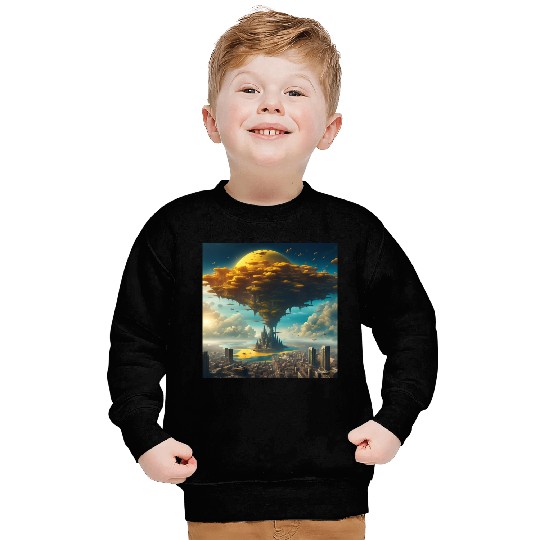 Sci-Fi Alien City: Floating Planet Twilight Scene Sweatshirts