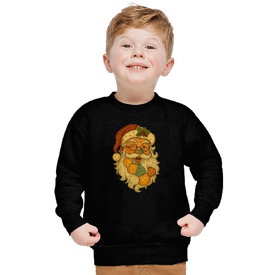 Patchwork Santa Face Vintage Christmas Folk Art Sweatshirts