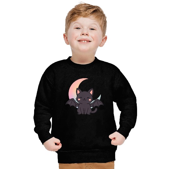 Cute Bat and Moon Illustration Sweatshirts