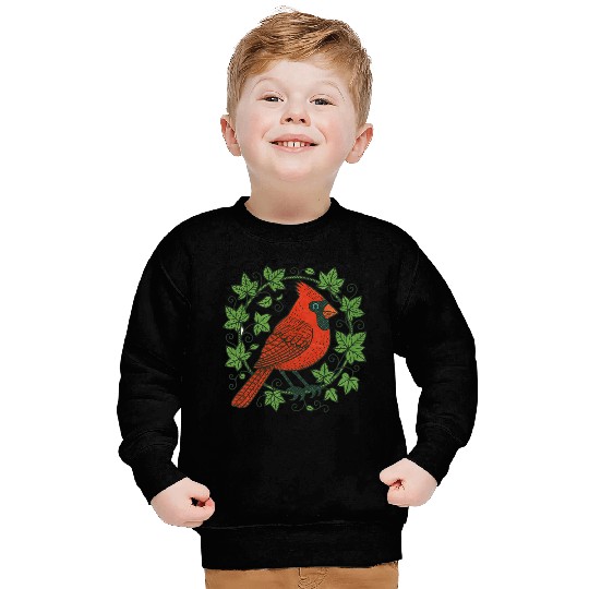 Vibrant Cardinal Amidst Ivy Leaves Sweatshirts