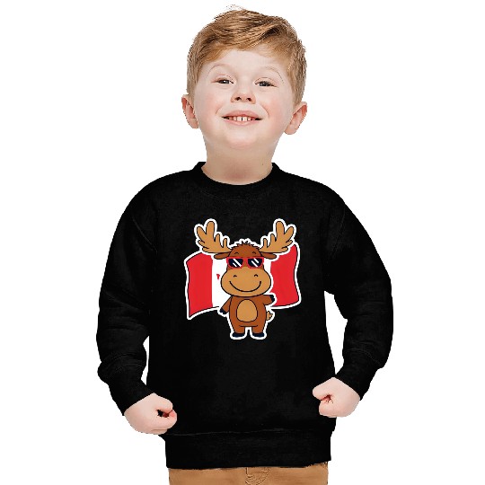 Playful Moose with Canadian Flag Sweatshirts