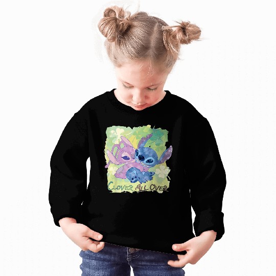Disneyssss Lilo Stitch Angel St Patrick's Day Clover All Over Sweatshirts