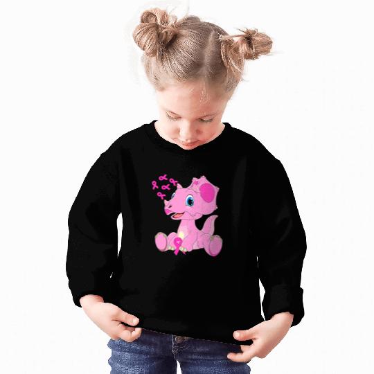 Dinosaur Dino Breast Cancer Triceratops Dinosaur Ribbon Boy Sweatshirts