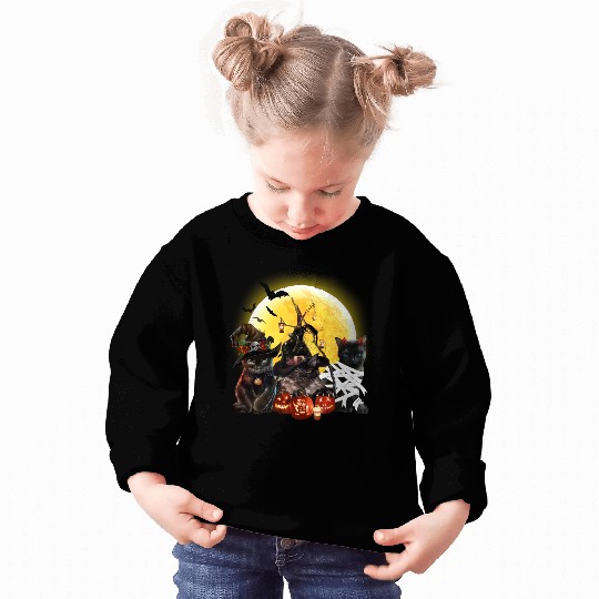 black cats Paws Halloween 3 three Cat Moon Sweatshirts