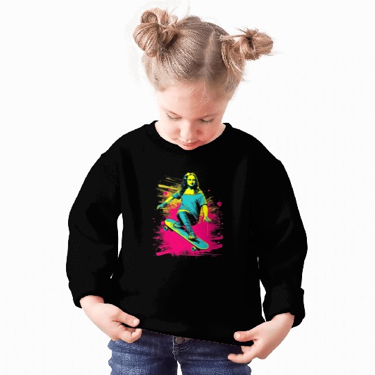 Funny Mona Lisa Skateboarding Cool Retro Y2K EDM 3 Sweatshirts