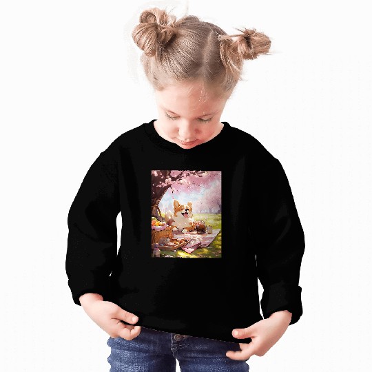 Corgi Pet Cherry Blossom Funny Dog Picnic Sweatshirts