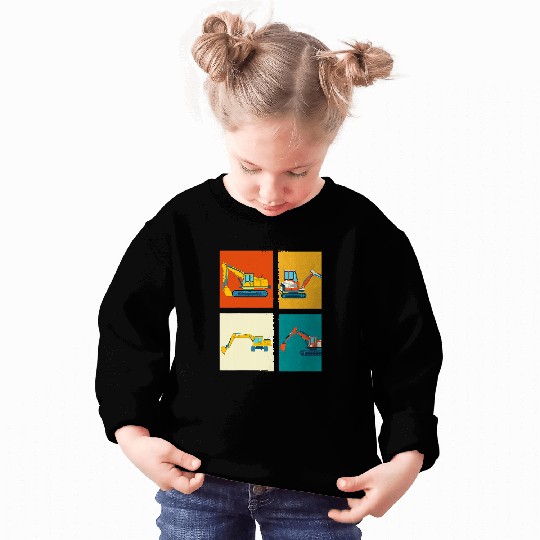 Excavator Fun Pop Art Vehicle Digger Construction Work Retro Sweatshirts