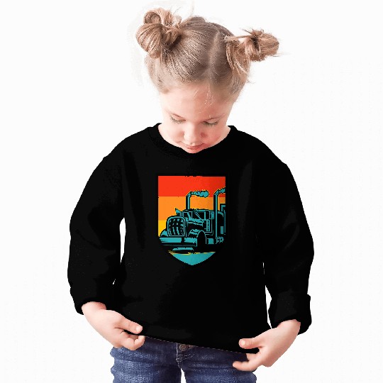 Truck Fun 18 Wheeler Retro Sunset Shield Sweatshirts