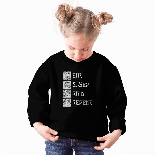 Eat Sleep Raid Repeat Funny Viking Gaming MMORPG RPG Lover Sweatshirts