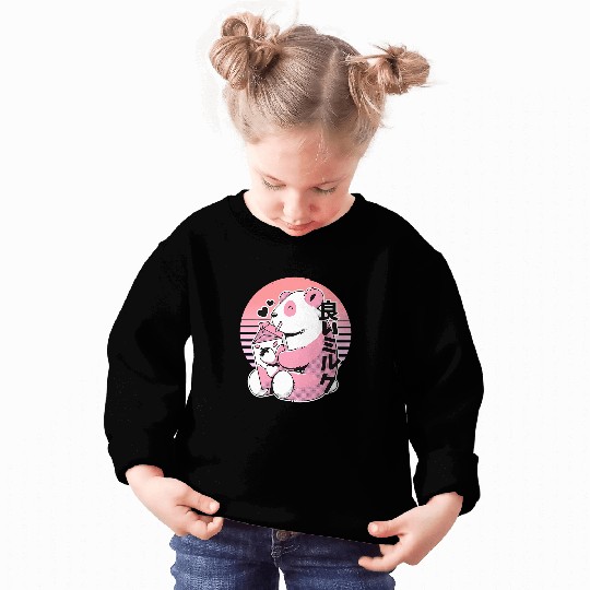 Panda Pet Drinking Strawberry Milk Japanese Style Sweatshirts