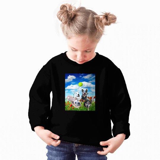 Blue Red White Heeler Cattle Dogs Playing Ball Sweatshirts