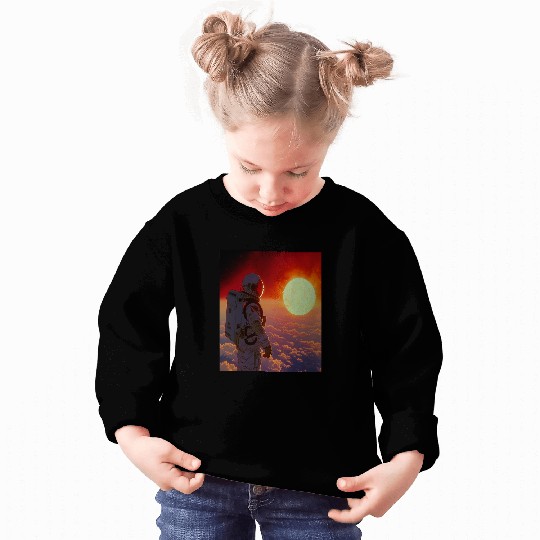Retro 1990s Japanese Anime Space Astronaut Sun Rising Art Sweatshirts