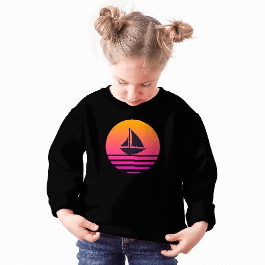 A boat with a retro sunset behind Sweatshirts