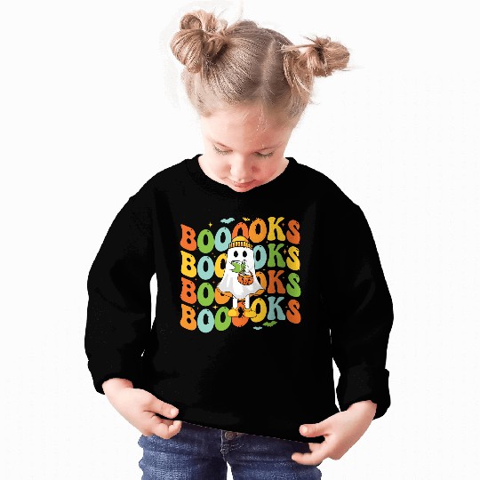 Booooks Cute Ghost Reading A Book Funny Book Lover Sweatshirts