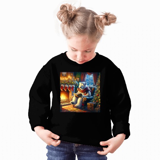 Winter Tales-Merry Cozy Bear Reading by Fireplace Sweatshirts