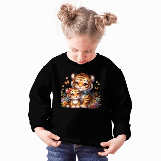 Adorable Tiger Cubs Surrounded by Butterflies and Sweatshirts
